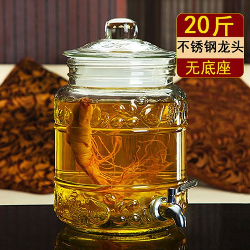 泡酒玻璃瓶带龙头10斤酒缸装白酒坛子家用酒坛酒壶泡酒瓶多色多款多功能生活日用收纳用品时尚创_7 20斤不锈钢龙头