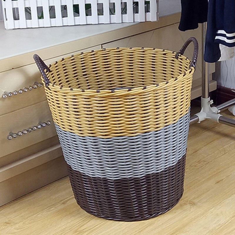 大号仿藤脏衣服篮塑料藤编篓洗衣篮玩具收纳洗澡箱筐编织多功能时尚创意浴室厨房收纳篮生活日用收_8 大粗粽灰米
