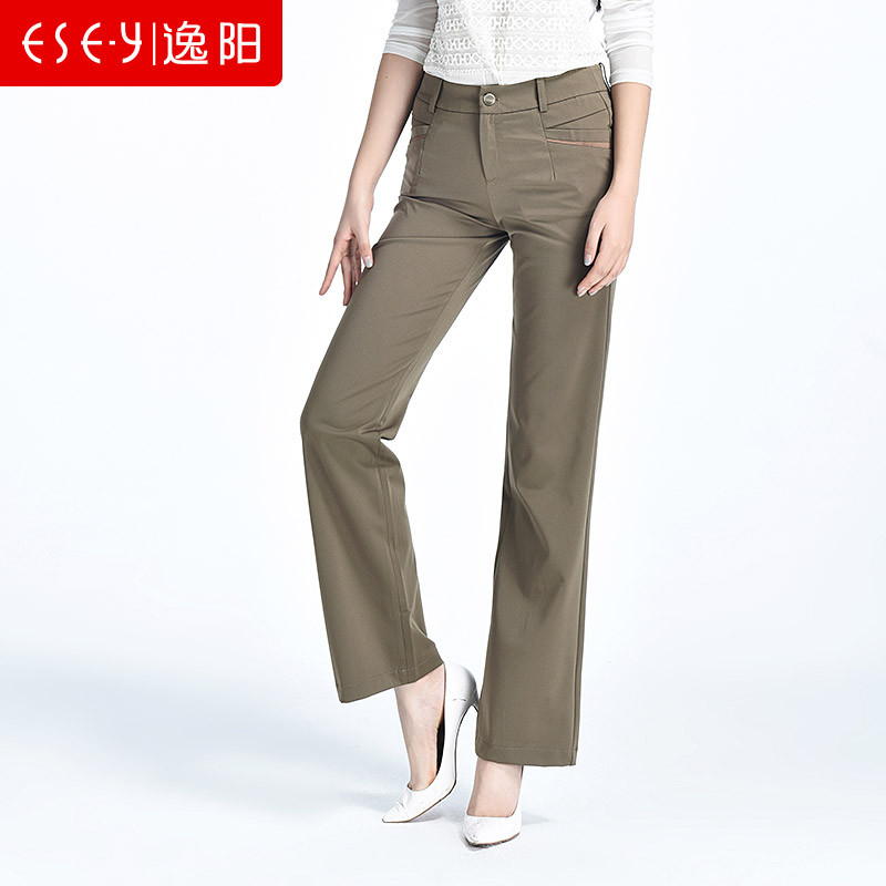 春季新款女裤休闲修身中高腰简约百搭微喇裤长裤清仓女3203 32/17 卡其色