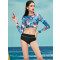 heatwave热浪新款时尚长袖保守显瘦修身聚拢分体泳衣女82669 L 蓝色