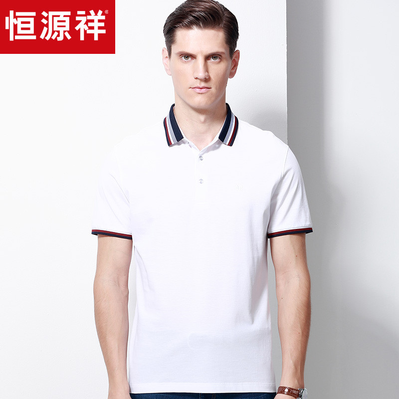 恒源祥新款含棉短袖T恤男翻领纯色商务衣服男夏季中年男士polo衫_3 190/104A 漂白