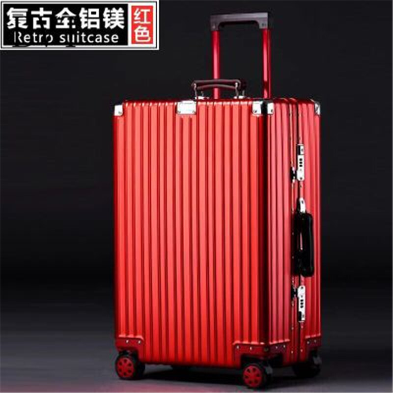 BVT全铝镁合金商务拉杆箱女士拖箱旅行箱万向轮行李箱海关锁密码箱 20寸 大红色全金属