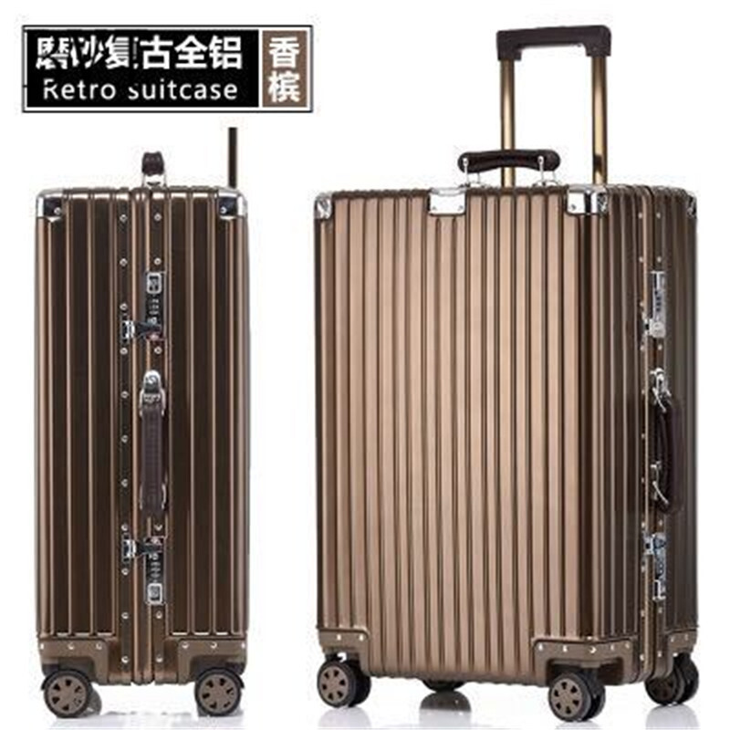 BVT全铝镁合金商务拉杆箱女士拖箱旅行箱万向轮行李箱海关锁密码箱 24寸 磨砂香槟色