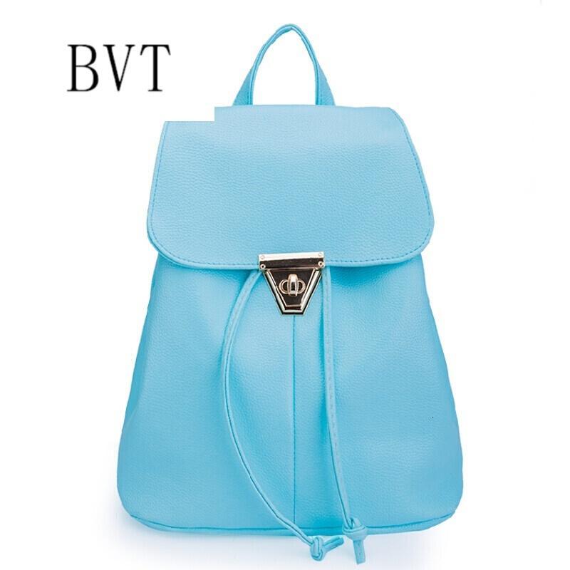 BVT新款背包双肩包女韩版pu学院风潮时尚女包双肩包休闲旅行包女包包_2 蓝色