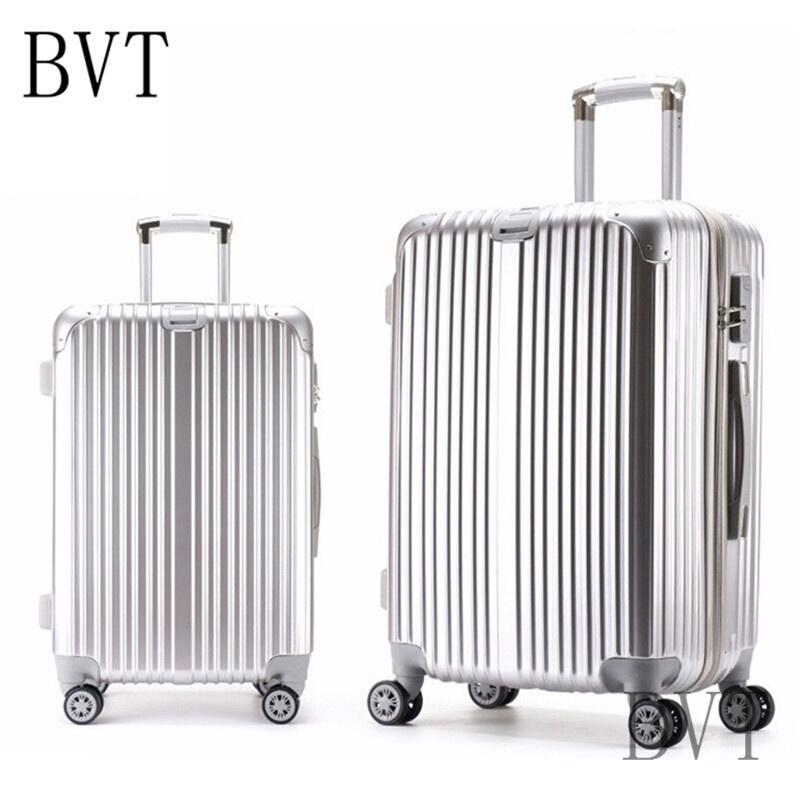 BVT铝合万向轮拉杆箱男女士20寸登机箱防盗锁密码箱空姐旅行箱公务PC行李箱蓝色20寸_7 默认尺寸 银色24寸
