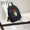 BVT双肩包女韩版2017新款牛皮女包防盗休闲软皮刺绣背包时尚旅行包 红花