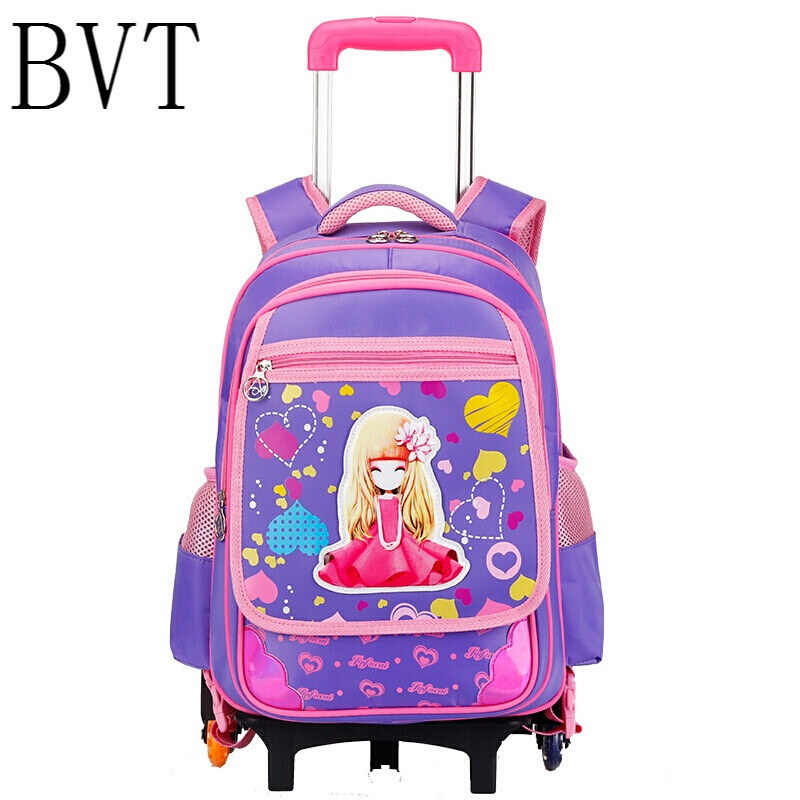 BVT拉杆书包小学生女生1-3-5年级护脊减负儿童书包女孩6-12周岁 9816紫色2轮闪光不爬楼