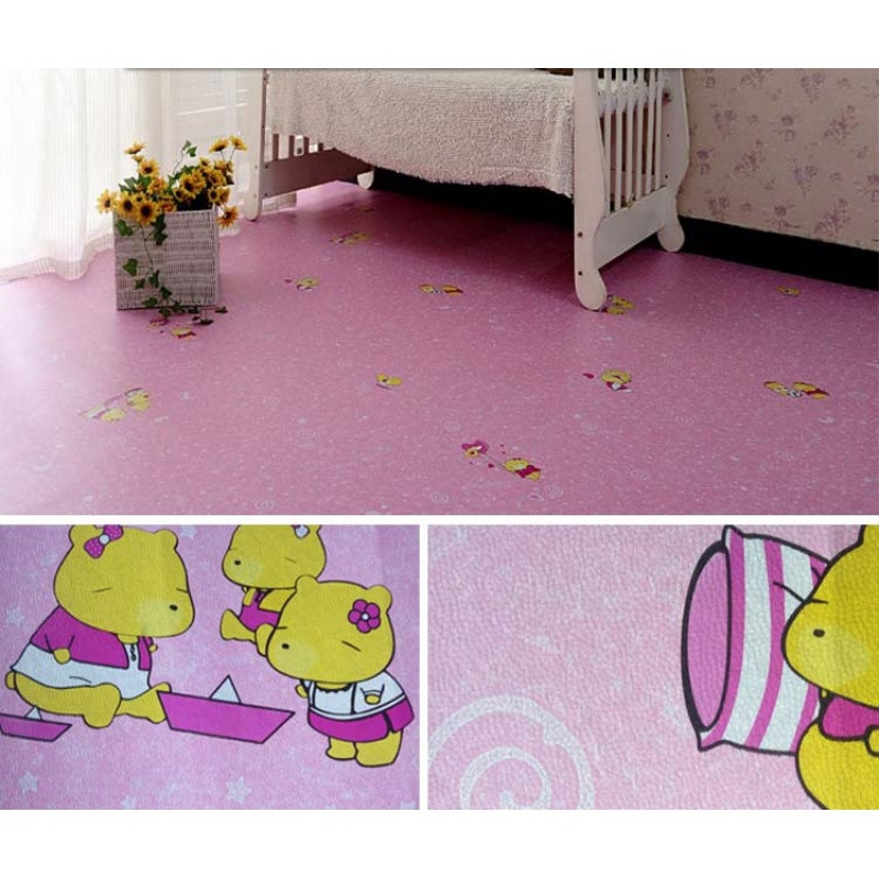 加厚地板革防水防滑家用客厅卧室pvc地板革地板贴地板纸塑胶地毯 默认尺寸 粉红色粉色卡通加厚