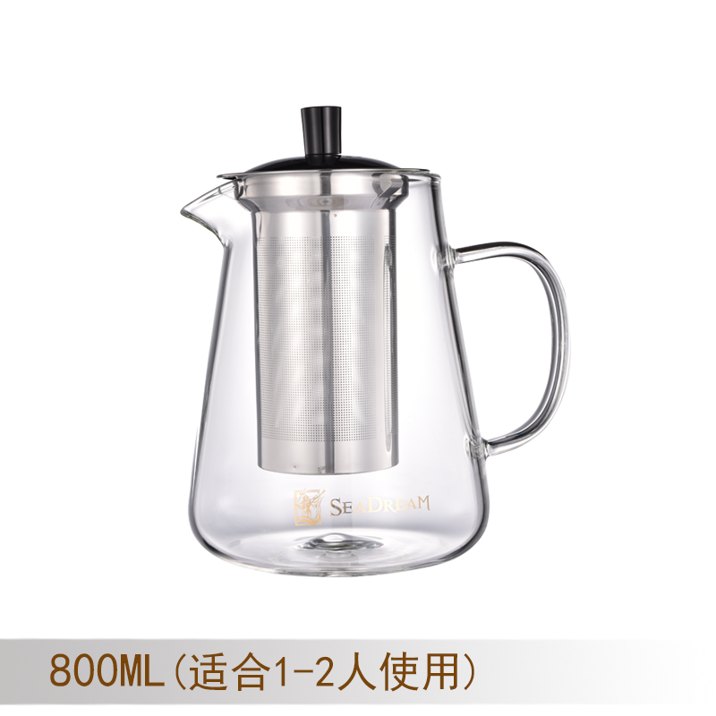 耐高温家用茶水分离泡茶壶不锈钢带过滤加厚大小号高硼硅玻璃红茶 800ml茶壶