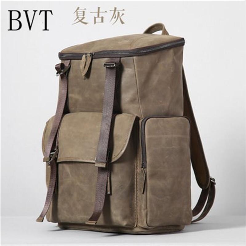 BVT原创真皮手工男包复古双肩包疯马皮出差旅行大包怀旧男士背包电脑背包_5 复古灰