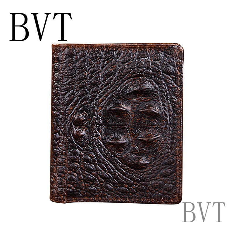 BVT鳄鱼纹男士短款钱包真皮钱夹软牛皮带驾驶证钱包横款卡包钱夹棕色 默认颜色