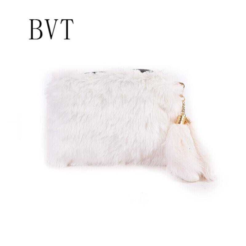 BVT黑白斑马豹纹女包新款秋冬毛绒时尚单肩斜跨包手拿小方包_8 白色
