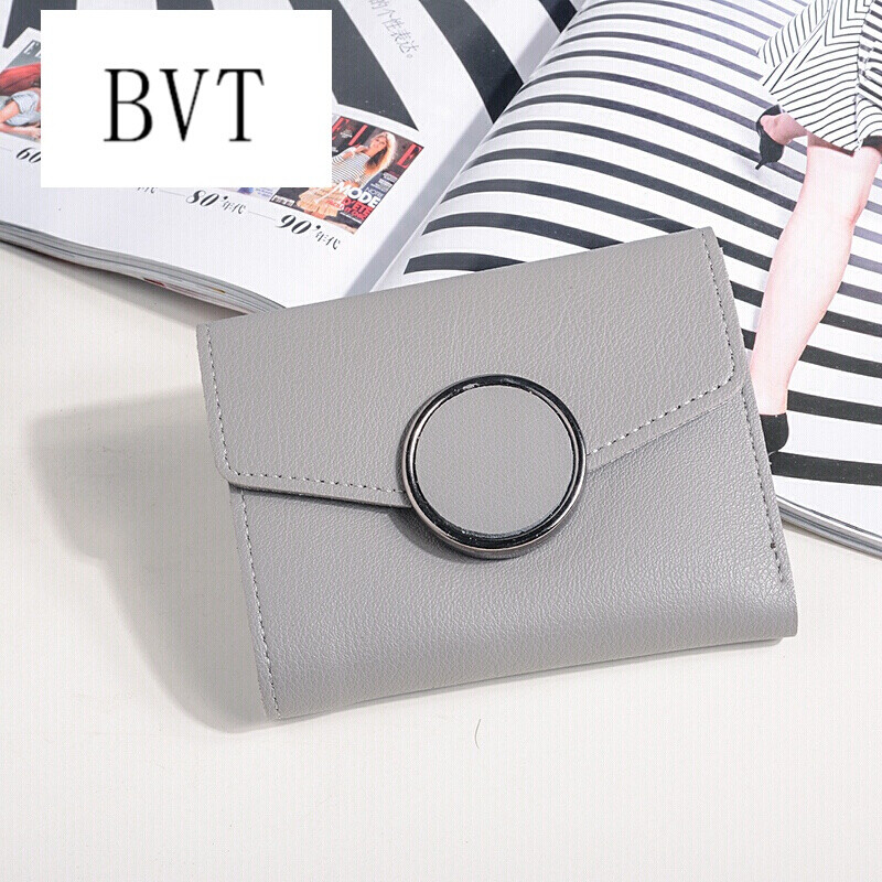 BVT短款时尚女士钱包新款钱包女多卡位折叠零钱包 灰色