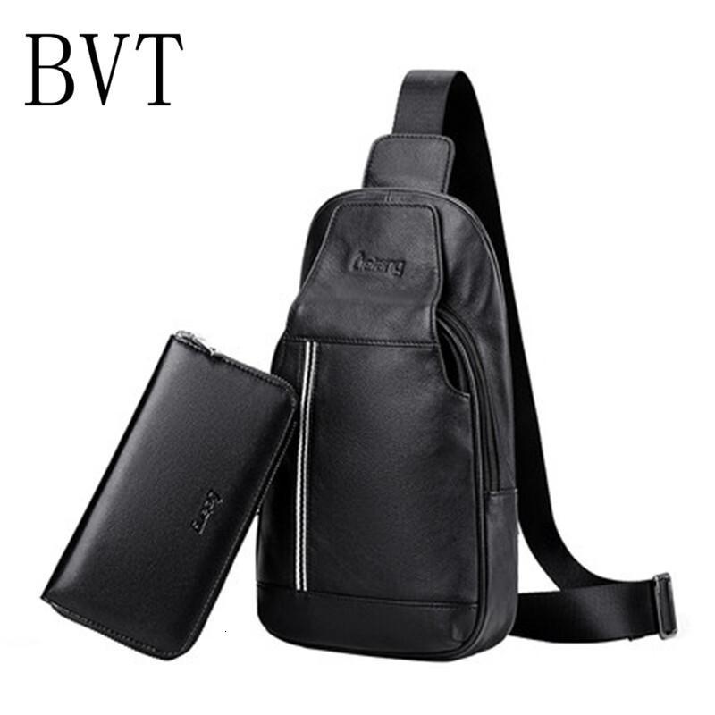 BVT新款真皮男士胸包男式牛皮休闲单肩包斜挎包韩版软牛皮男包包胸前背包潮黑色_8 默认颜色