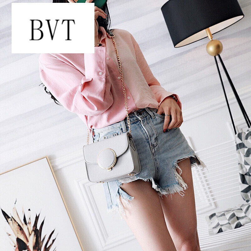 BVT单肩包女新款女包链条包包女包小方包简约百搭单肩斜挎包小包 灰色