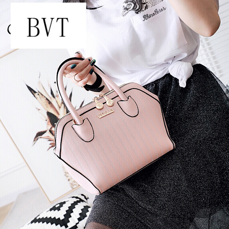 BVT女包新款贝壳包女百搭单肩包创意车缝线手提包单肩斜挎包潮 粉色