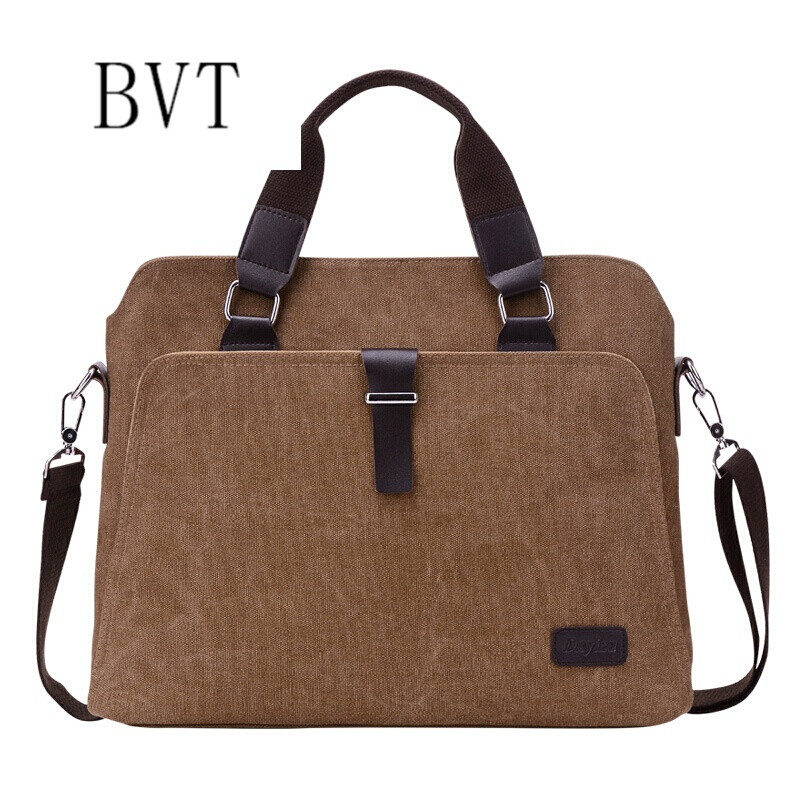 BVT手抓包夏季新款男士商务公文包休闲帆布单肩包斜跨手提包 咖啡色