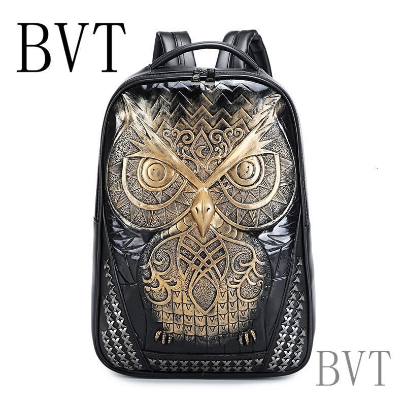 BVT猫头鹰双肩包男时尚个性背包女韩版街头潮流pu皮创意搞怪旅行书包_5 金色