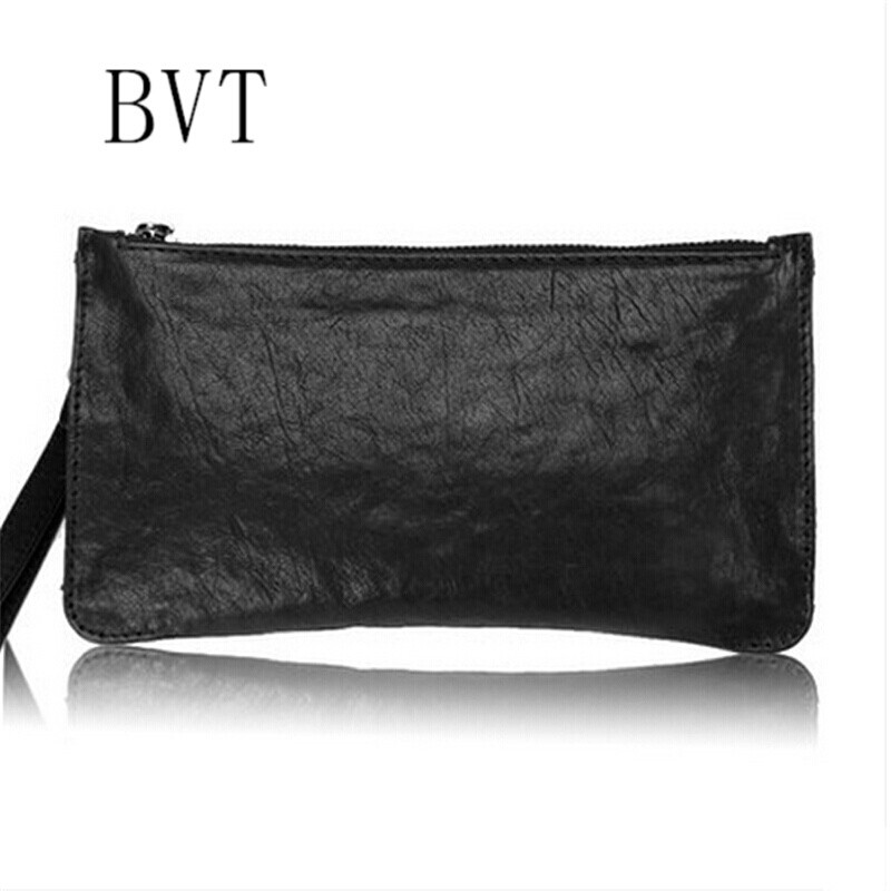 BVT男手抓包简约男士手包牛皮韩版商务包手拿包多功能钱包黑色 默认颜色