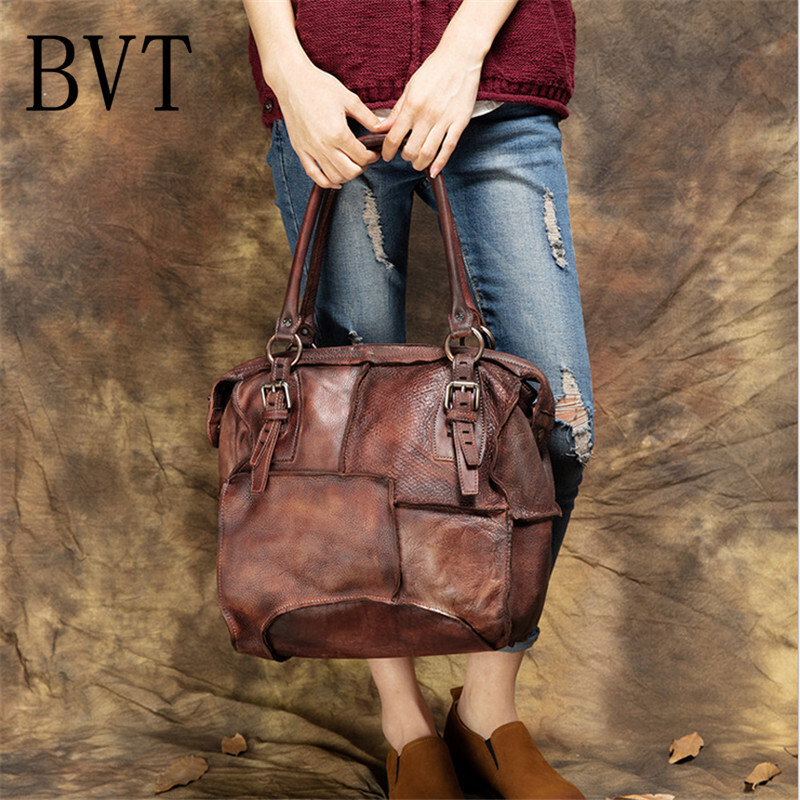 BVT欧洲站真皮女包手工包重工艺刀割挎包复古蛇纹波士顿包牛皮单肩包 暗紫色