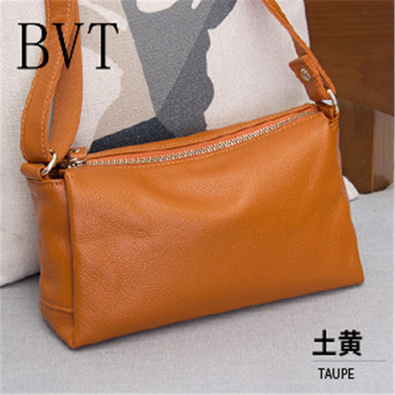 BVT斜挎包真皮女包小方包女士软皮简约单肩包休闲手提包荔枝纹女士小方包 土黄