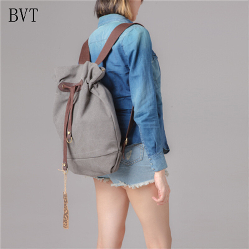 BVT欧美风帆布包潮男女学生书包双肩包学院风背包大容量休闲包 灰色