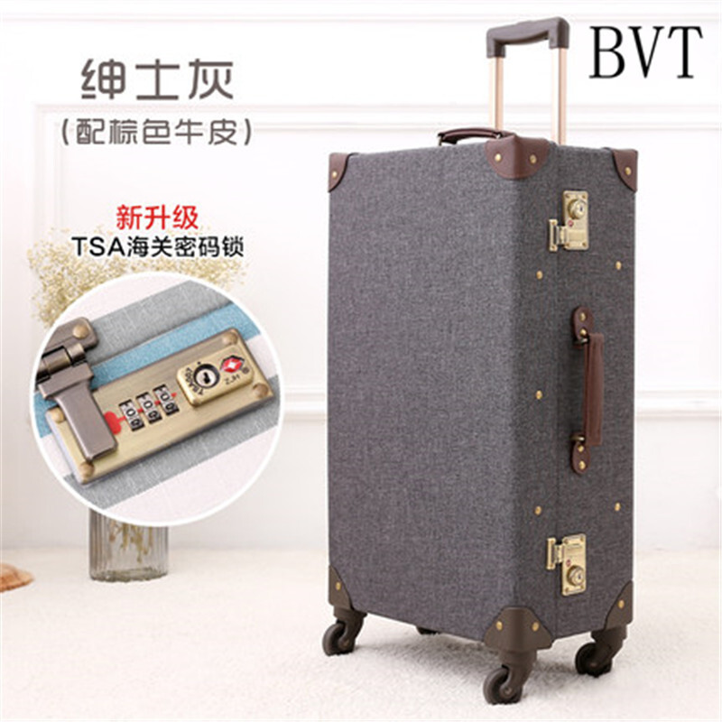 BVT复古行李箱24寸旅行箱20寸男女登机箱26寸万向轮拉杆箱 24寸 绅士灰
