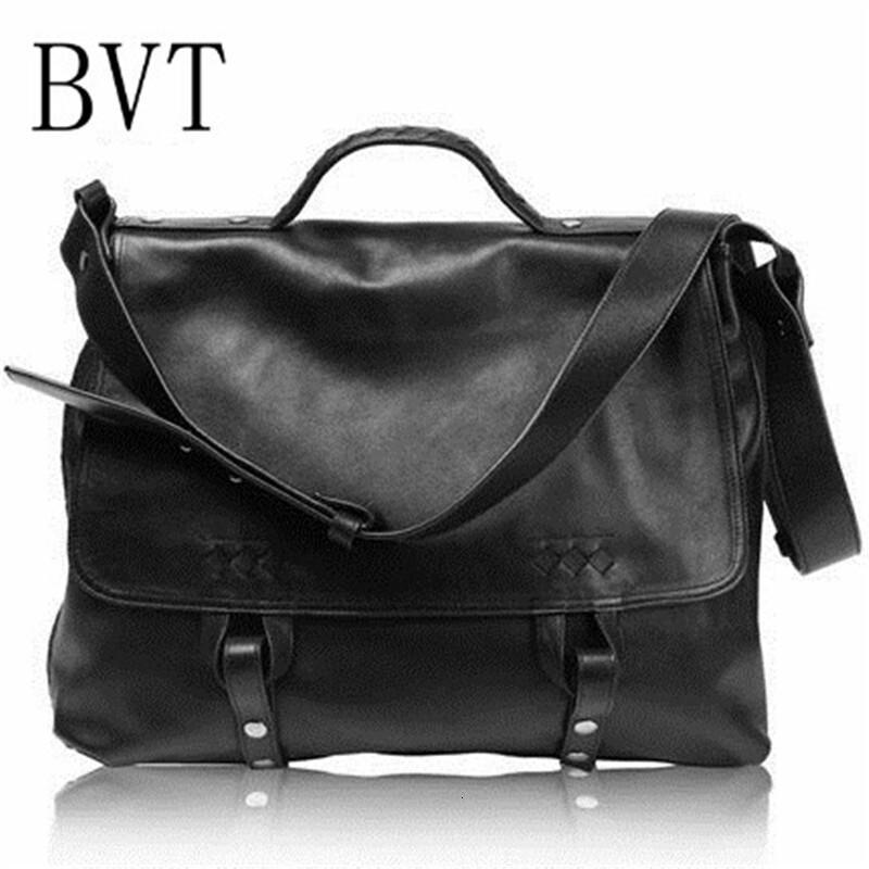 BVT单肩包男士软皮公文头层胎牛皮手提包英伦软真皮男包斜挎包黑色_2 默认颜色