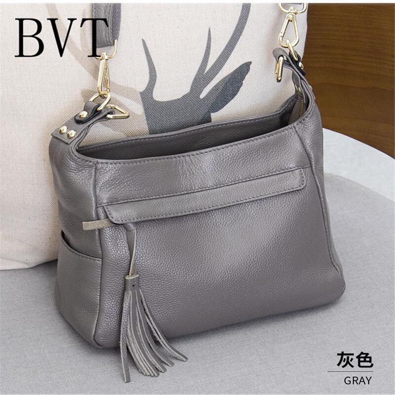 BVT女士时尚软皮包女大包多层斜背新月包新款真皮简约单肩斜挎包_7 灰色
