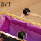 BVT欧美中国风欧根纱口金包原创复古水墨荷花经典迷你斜挎旗袍包黑色 默认颜色