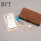 BVT男士复古时尚牛皮横款2折车缝线纯色包盖式长款钱包棕黄色 默认颜色