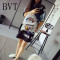 BVT双肩包时尚女背包韩版个性软牛皮小包百搭拼接刺绣书包旅行包 黑色