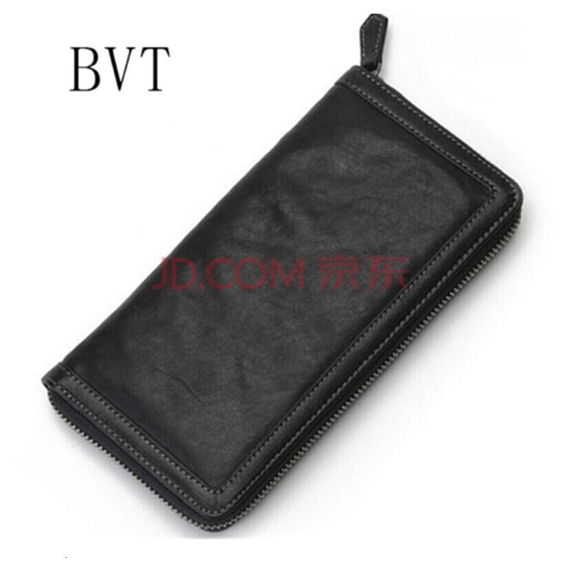 BVT钱包男长款羊皮手拿包长款拉链休闲皮夹男拉链钱包男钱包黑色_0_1 默认颜色