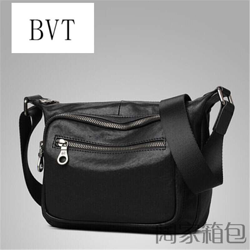 BVT街头时尚单肩包男牛皮斜挎包横款休闲韩版迷你小背包学生黑色_1 默认颜色