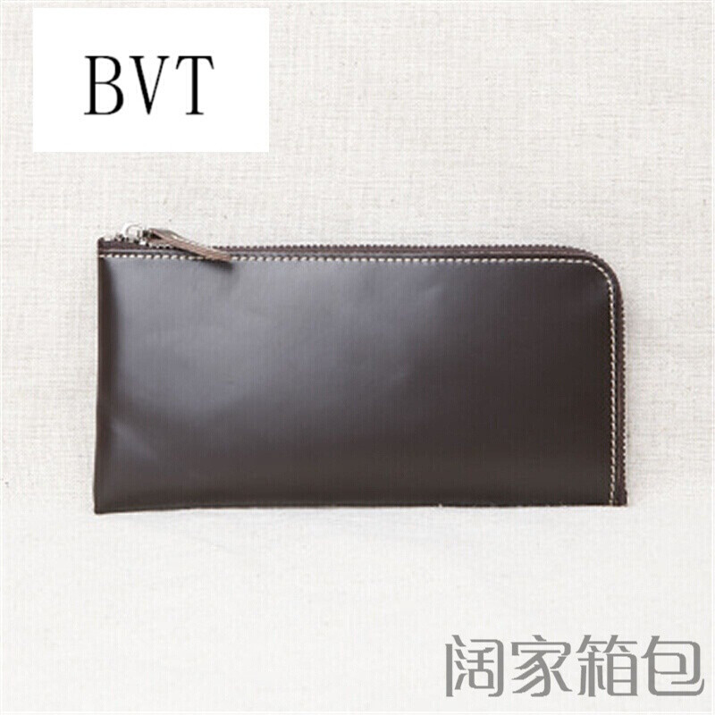 BVT原创手工真皮钱包男士长款拉链日韩复古疯马皮牛皮女式皮夹子_1 黑棕色