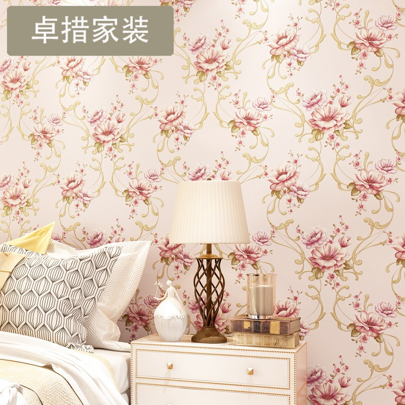 Y田园美式乡村复古精压纹无纺布壁纸客厅卧室电视背景墙壁纸_8 JA502-3米白色