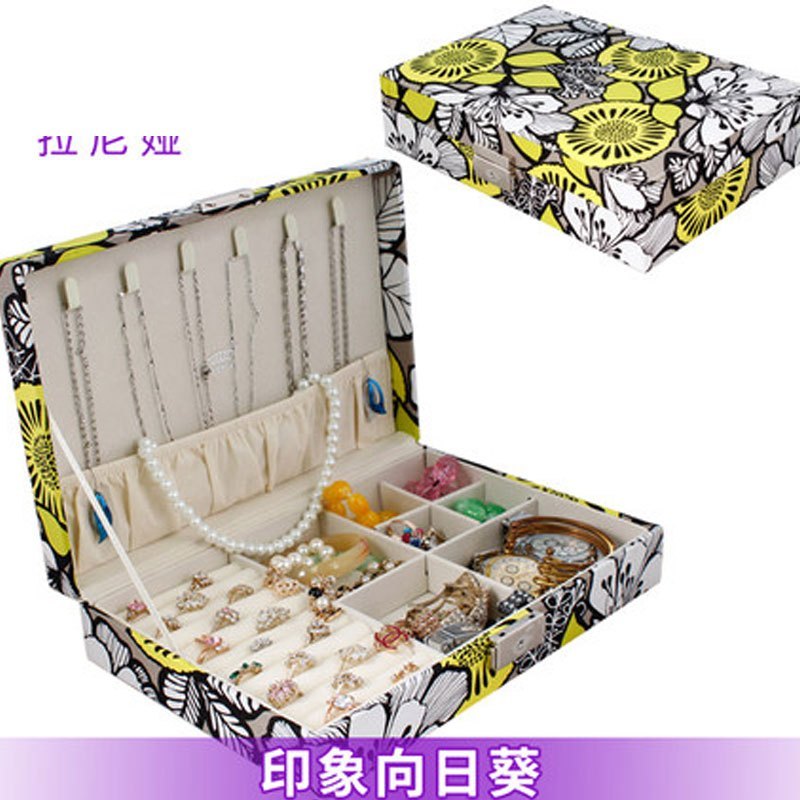 首饰收纳盒饰品盒首饰盒子韩国公主戒指盒手饰盒欧式时尚百搭多色多款大容量饰品收纳盒子收纳用品_6 印象向日葵