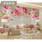 定制手绘现代中式大型壁画简约粉色花卉电视背景墙纸卧室客厅壁 无缝宣绒布一平米