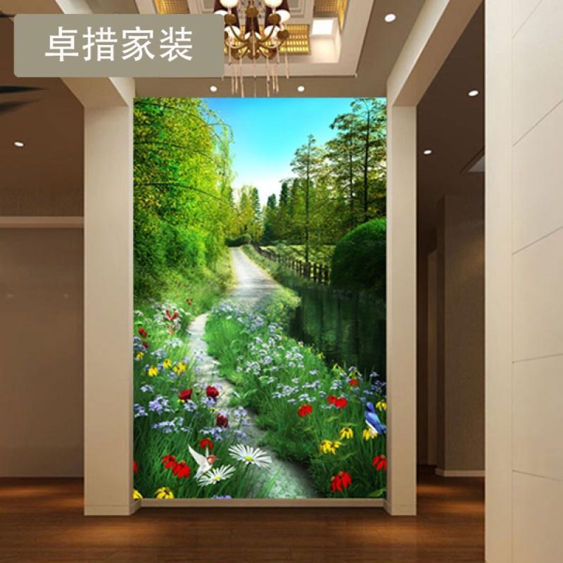 定制3d墙纸竖版大型壁画玄关走廊背景墙壁纸田园自然风景拓展_4 闪银珍珠布一平米