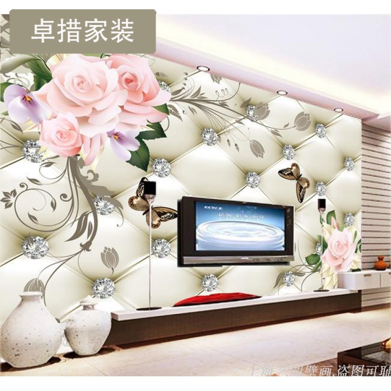 定制欧式软包3d无缝壁纸大型壁画简约花卉蝴蝶墙纸客厅沙电视 工程无纺布一平米