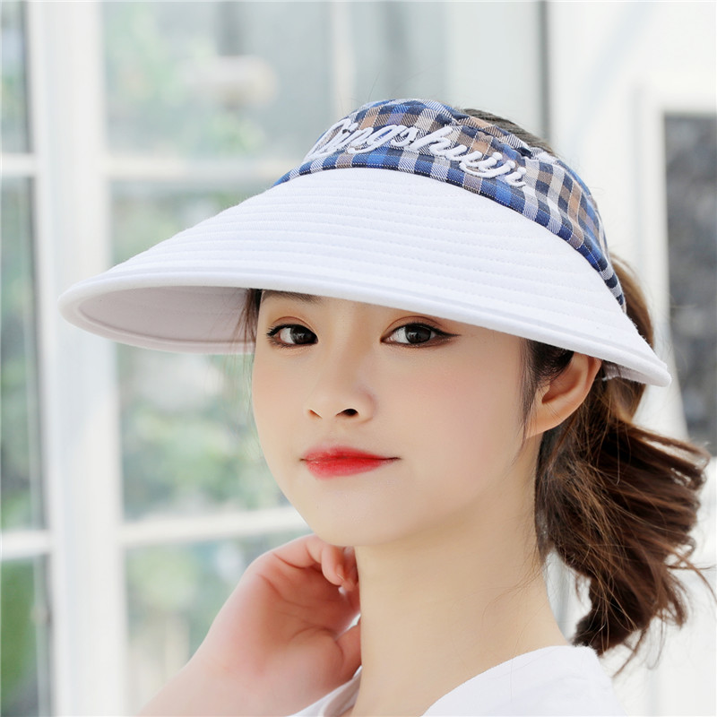 遮阳帽女夏季防晒帽子户外防紫线出游骑车百搭大沿空顶太阳帽青年 白色