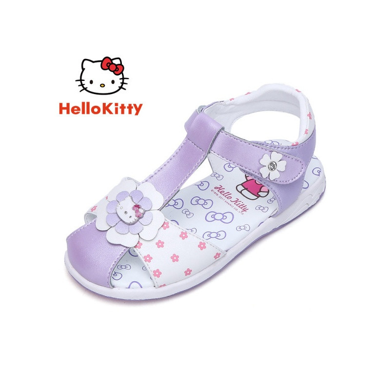 HELLOKITTY凯蒂猫女童鞋皮凉鞋包头凉鞋学生女孩2017夏季新款小童花朵鞋K762 26 月色