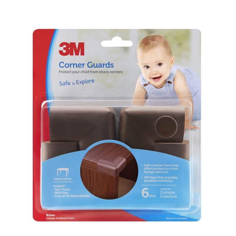 3M 原装进口 安全防撞角 儿童防撞角 桌角防碰婴儿 宝宝防护角 桌边保护角 4个/包（棕色）