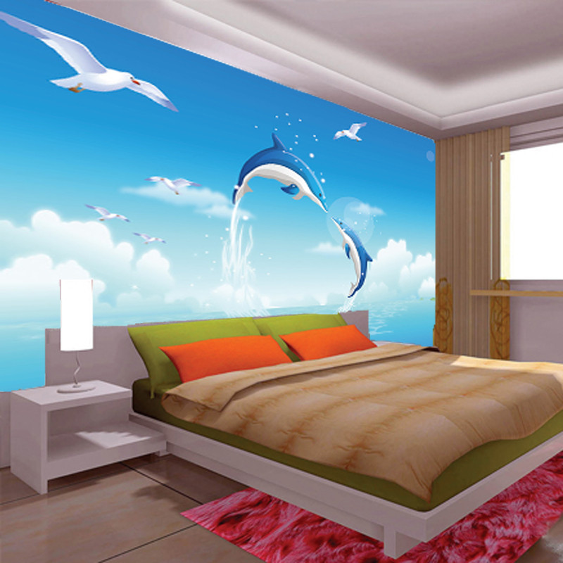 无缝儿童房卡通抽象壁画电视墙背景墙纸沙客厅卧室墙纸壁纸海豚 5D凹凸真丝布（整张/平方）