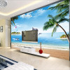 电视背景墙壁纸欧式大型壁画地中海沙客厅卧室墙纸油画大海海景_1 无缝真丝布（整张）
