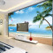 电视背景墙壁纸欧式大型壁画地中海沙客厅卧室墙纸油画大海海景_1 无缝油画布（整张）