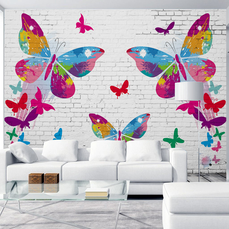 无缝3d定制壁画花花蝴蝶电视背景墙客厅沙卧室墙纸壁布贴画墙画 凹凸水晶壁画布（整张）