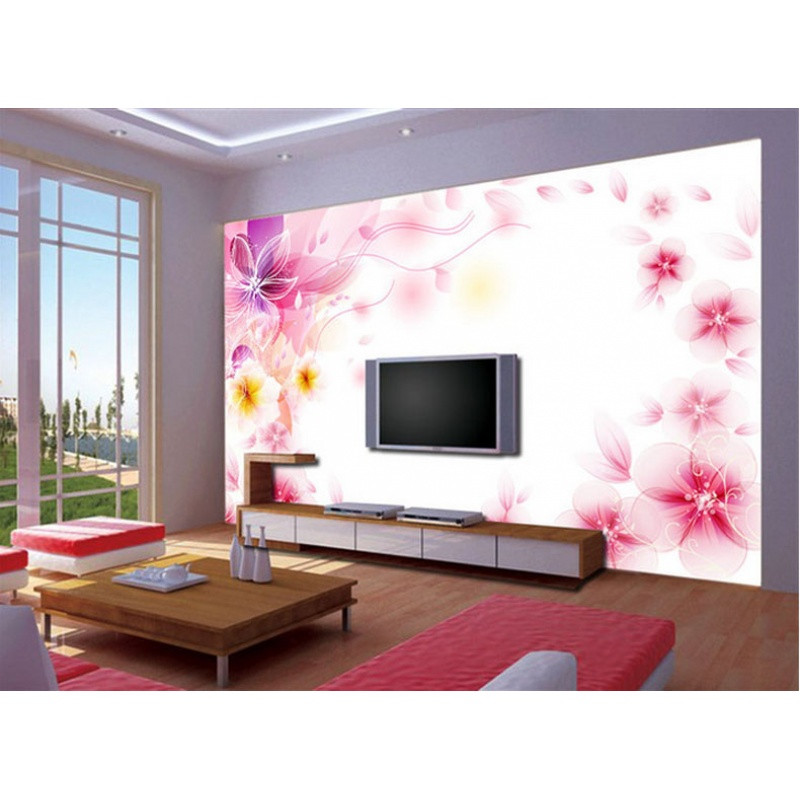 无缝电视背景墙纸壁纸客厅立体无缝墙布大型壁画时尚个性浪漫花卉 水晶凹凸真丝布