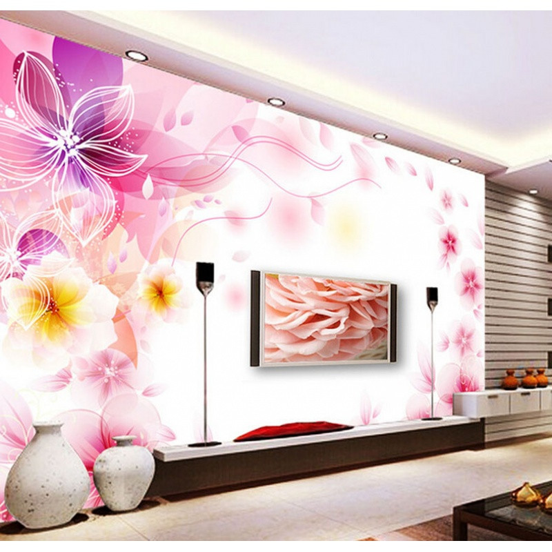 无缝电视背景墙纸壁纸客厅立体无缝墙布大型壁画时尚个性浪漫花卉 无缝真丝布（整张）