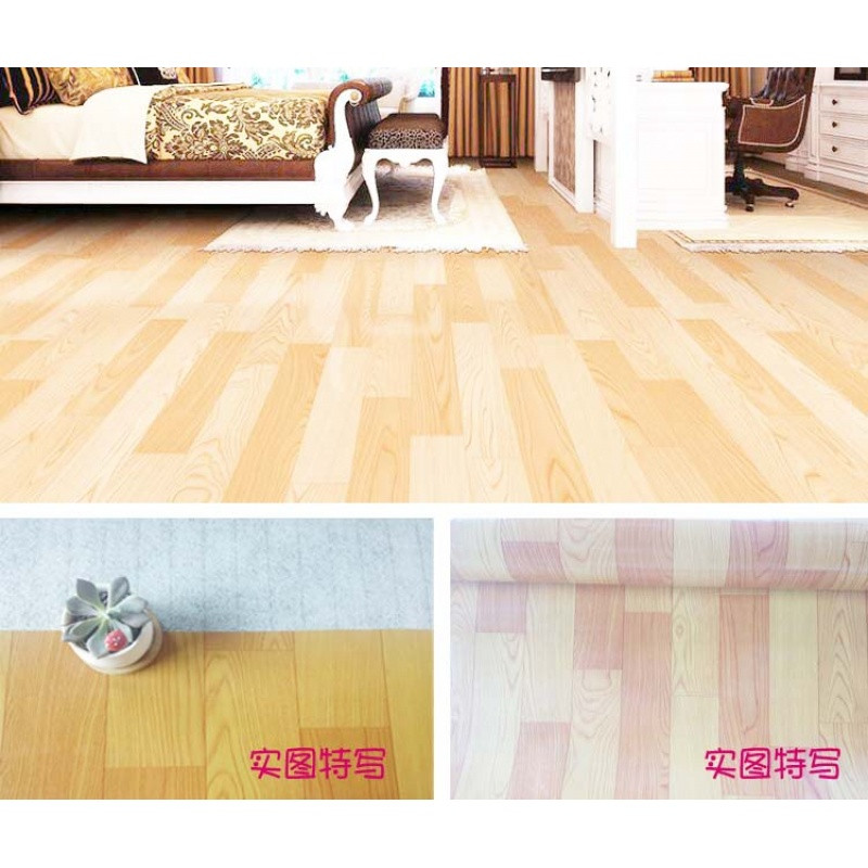 加厚地板革家用pvc铺地纸防水塑料加厚水泥地胶翻新耐磨地板贴纸_9 默认尺寸 桔色加厚黄木纹